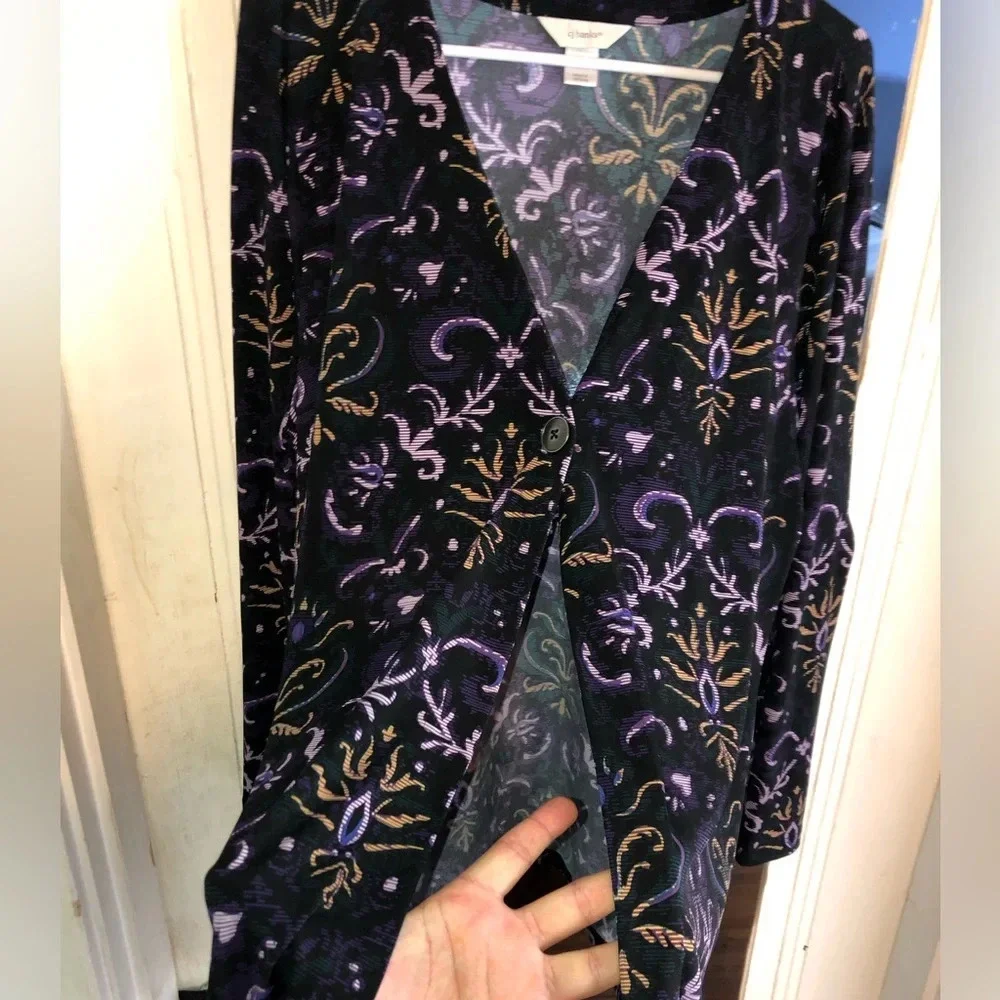 NWT Women’s Plus Size CJ banks Cardigan- Size 2X - Black Paisley - Long Sleeve - Picture 3 of 5